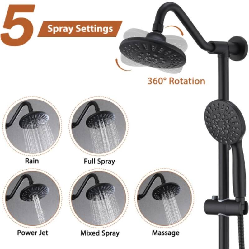 6" Matte Black Rain Shower Head with Handheld Shower Head Bathroom Rain